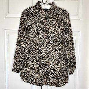 Ralph Lauren Leopard Print Button Down Blouse 100% Cotton XL Animal Print Trendy